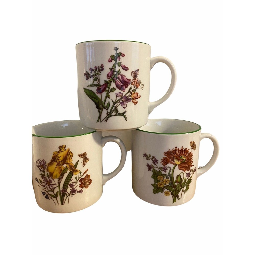 Bareuther Floral With Butterfly Series Coffee Mugs Set of 6 Different Prints